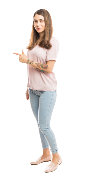 Woman pointing at features